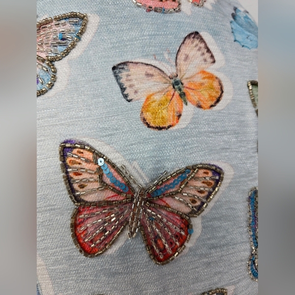 The Farmhouse Rachel Ashwell 17 Inch Round Pillow Beaded Butterflies Decorative - Picture 5 of 9